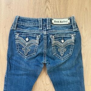 Rock Revival Womens Embellished Dark Blue Bootcut Jeans